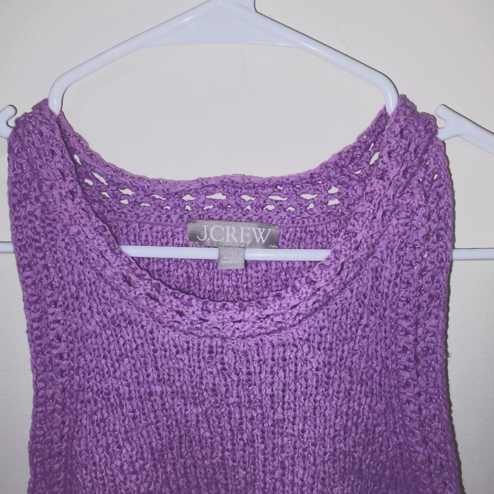 J. Crew Purple Sleeveless High Neck Textured Pointelle Sweater Tank Sz: Medium - Picture 3 of 5
